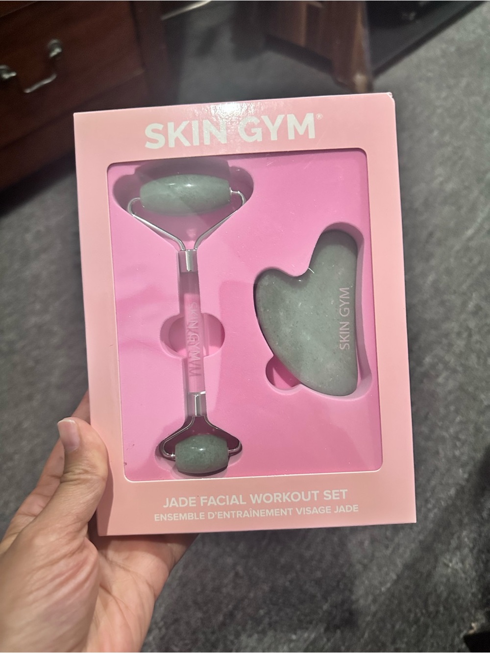 Skin Gym Jade Facial Roller & Gua Sha Set - Pink Box